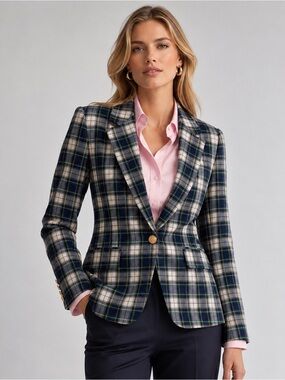 JH Collectibles Plaid Blazer Women Petite 4 Blue Green Tartan Preppy Vintage